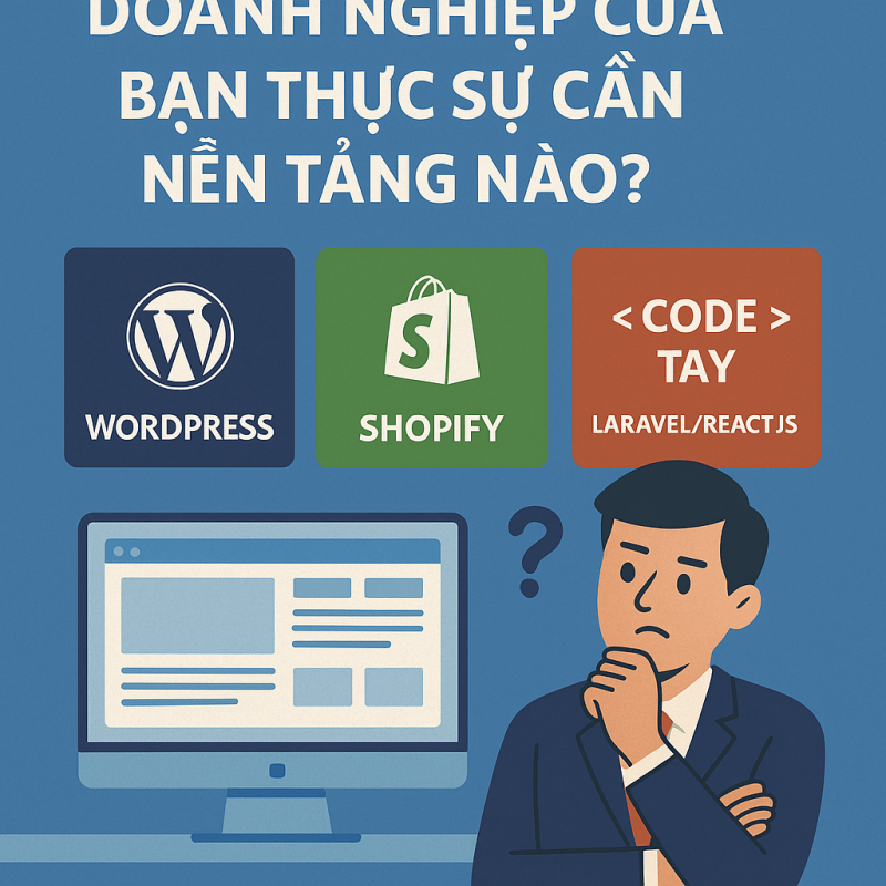 Minh họa so sánh WordPress, Shopify và Laravel khi lựa chọn nền tảng website